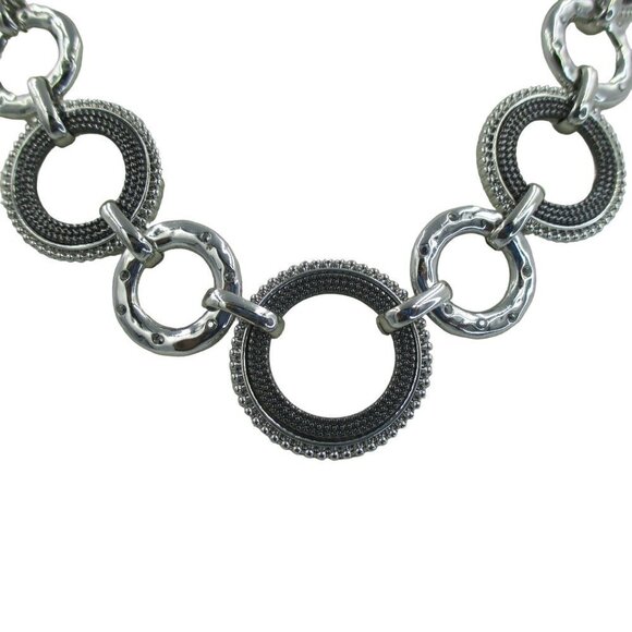 Chico's Silver Hematite Mesh Inserts Bib Necklace Geometric - Picture 4 of 8